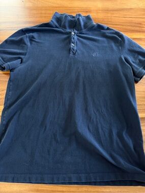 Banana Republic Navy Short-Sleeve Polo with Stand Collar